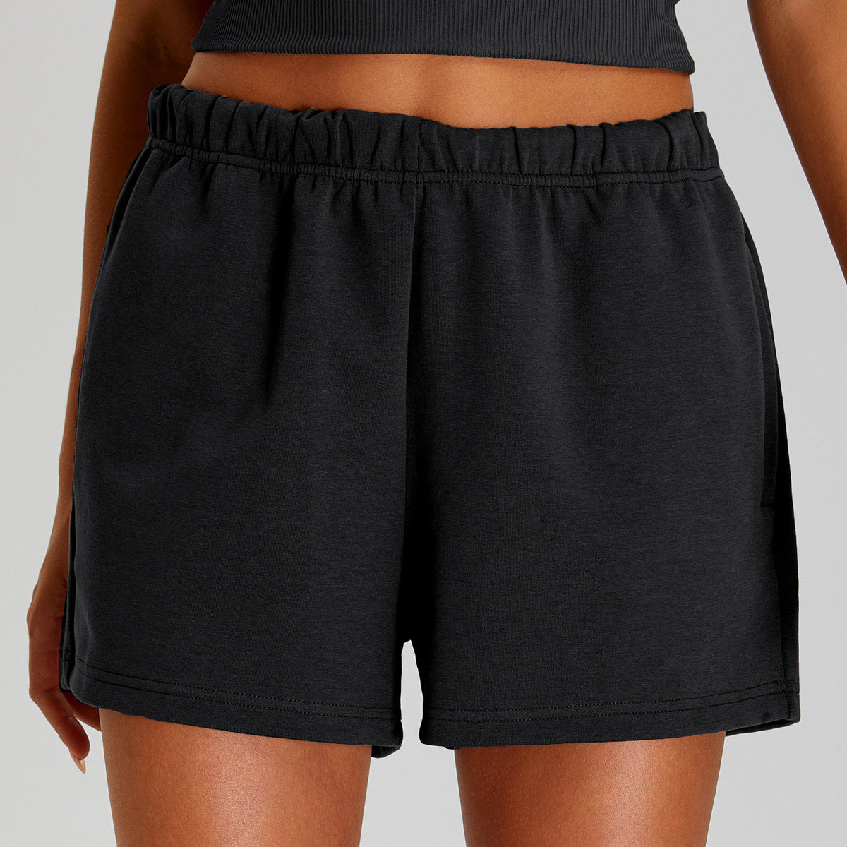 Pantalones cortos casuales de cintura alta de color sólido a la moda para mujer