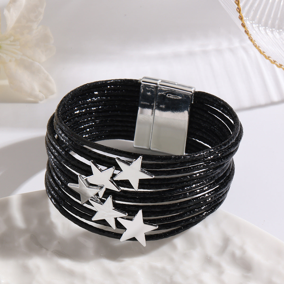 Women Fashion Creative Multi-Layer Five-Pointed Star Leather Bracelet