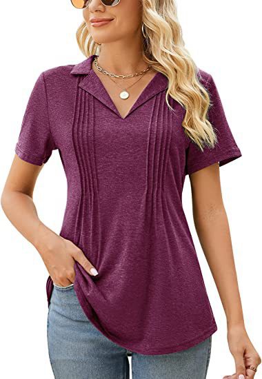 Summer Women Casual V-Neck Short Sleeve Blank T-Shirt