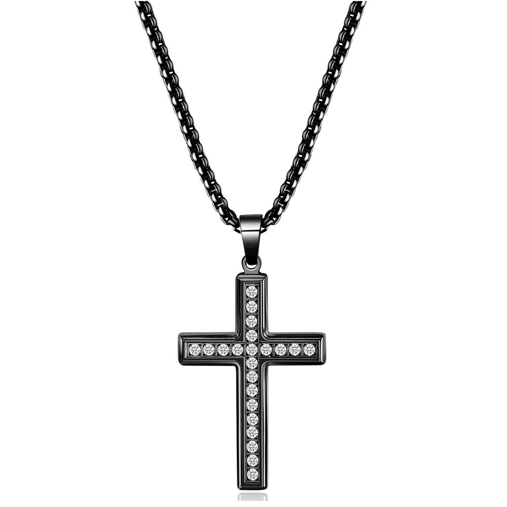 Fashion Simple Zircon Cross Stainless Steel Pendant Necklace