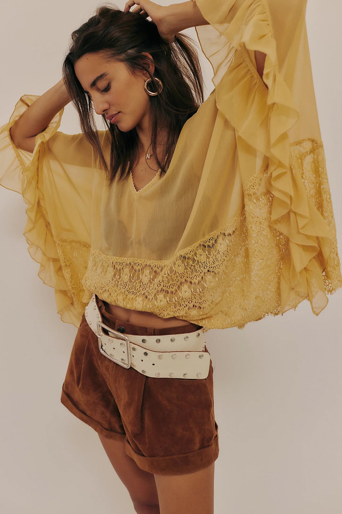 Women Fashion Sexy Mesh Lace Stitching Bat Sleeve Cover-Up