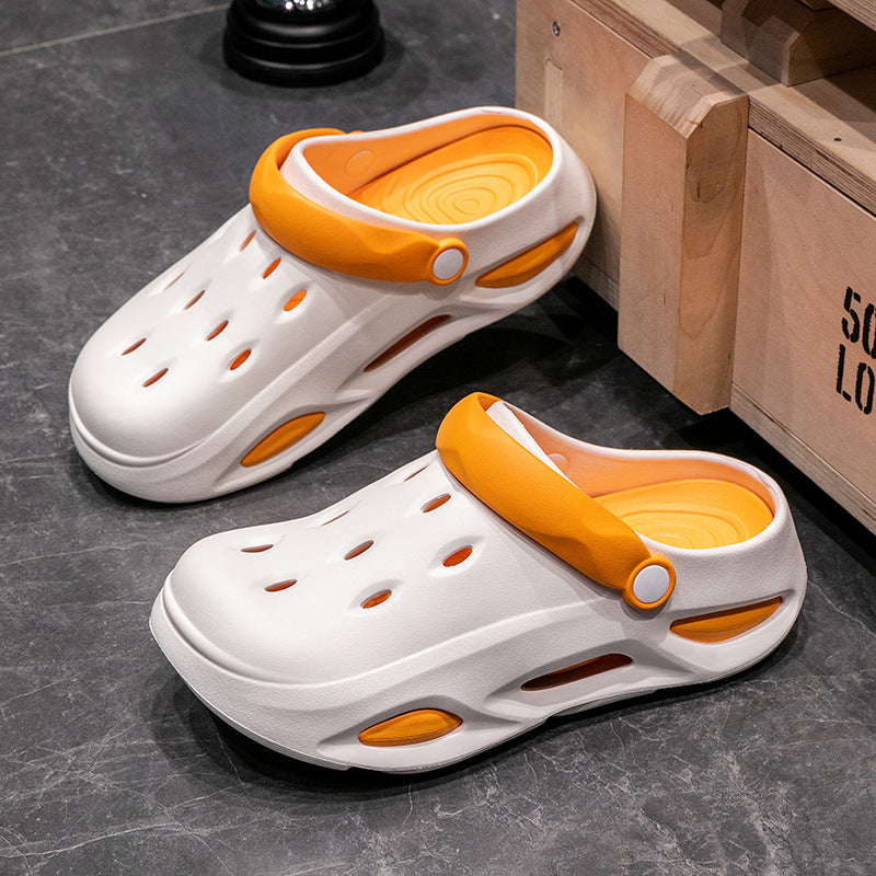 Pantuflas casuales de suela gruesa con bloques de color a la moda para mujer