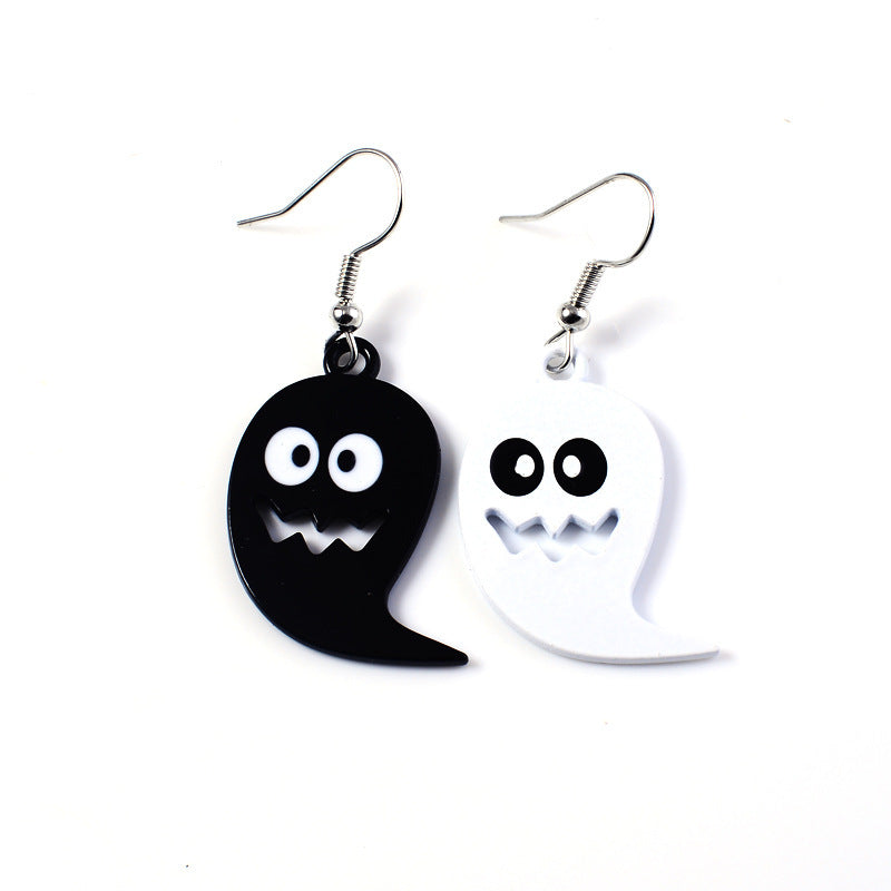 Pendientes colgantes de aleación negra con diseño de fantasma de Halloween para mujer
