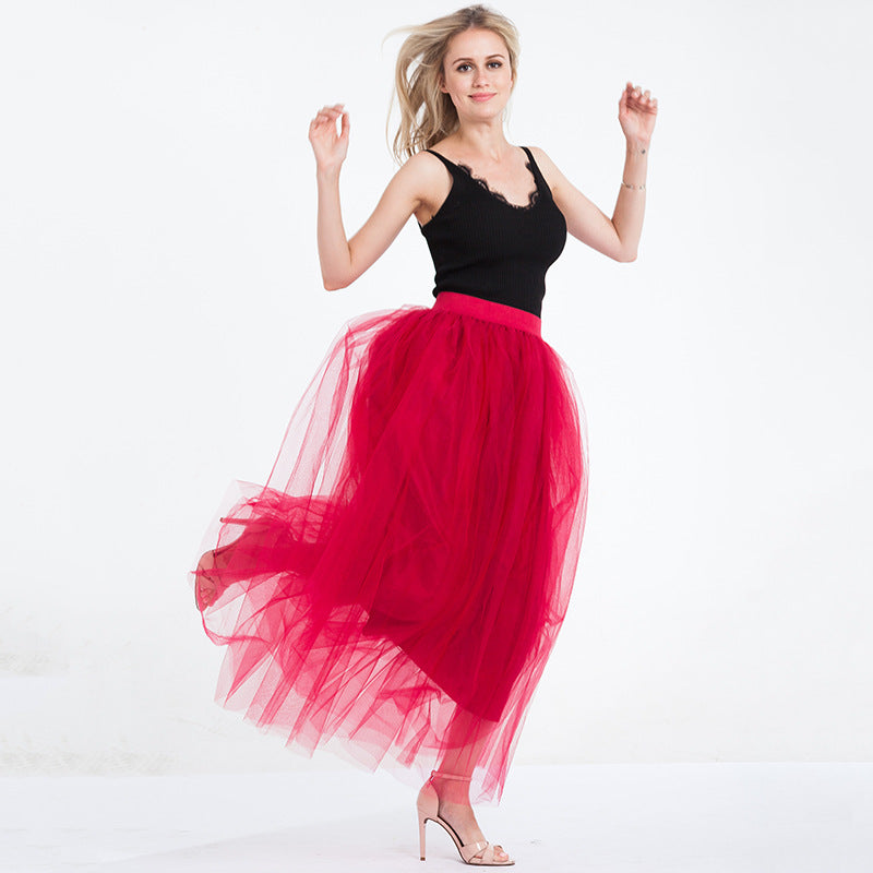 Women Fashion Solid Color Mesh Skirt
