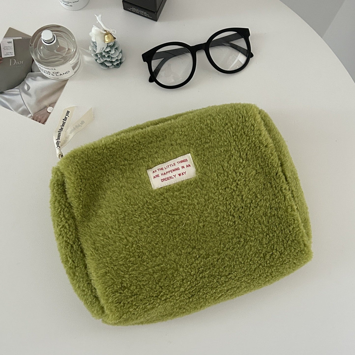 Bolsa de cosméticos portátil de gran capacidad de color sólido para mujer