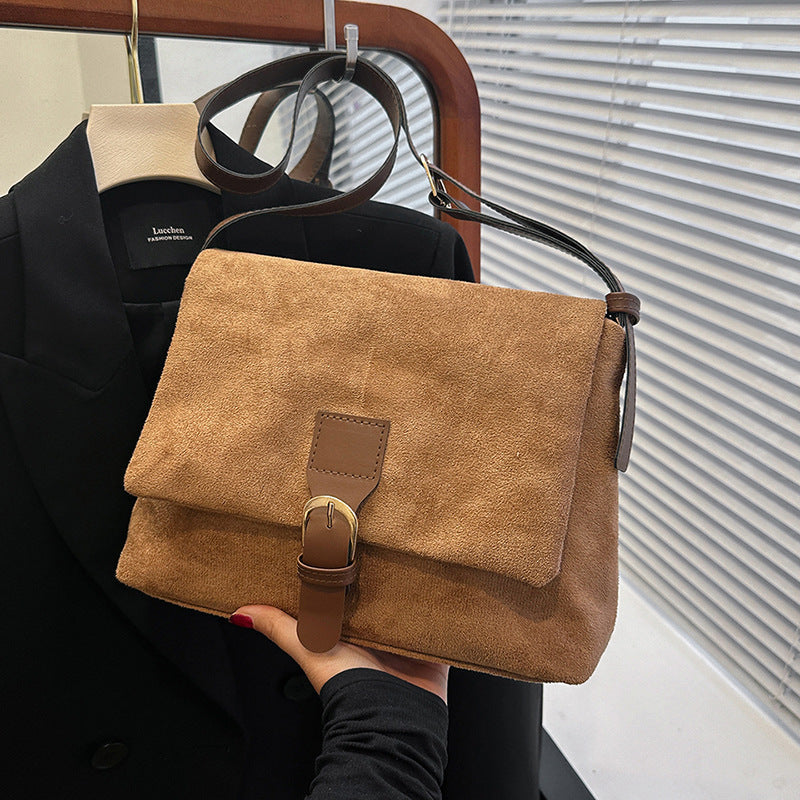 Bolso de hombro retro esmerilado para mujer, pequeño bolso cuadrado de cuero