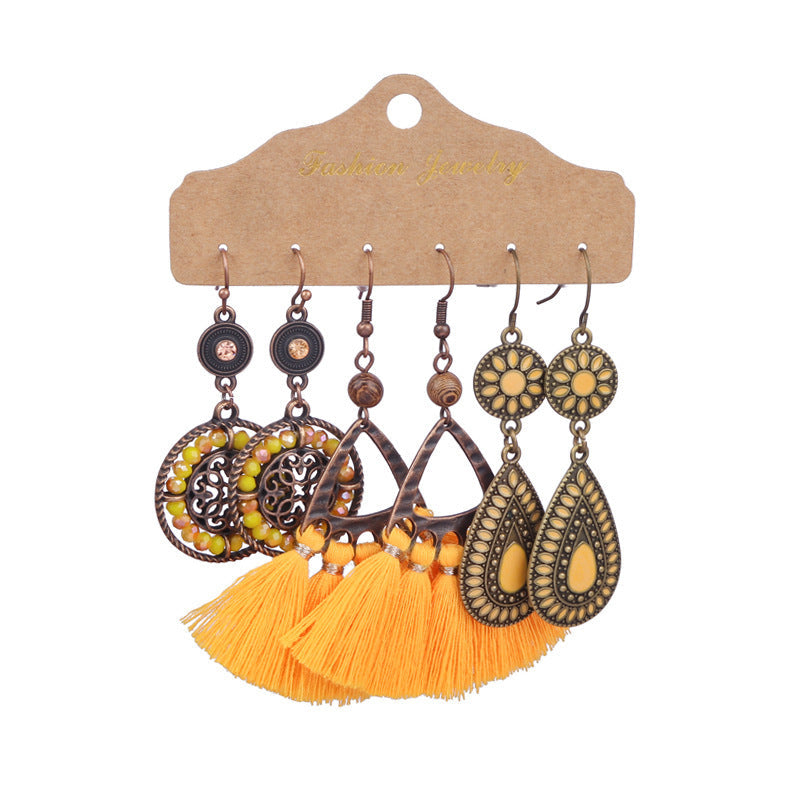 Conjunto de pendientes con borlas creativas retro de estilo étnico bohemio