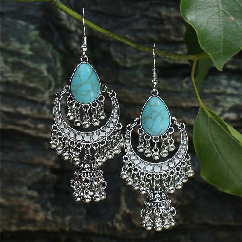 Boucles d'oreilles longues bohèmes en forme de goutte turquoise