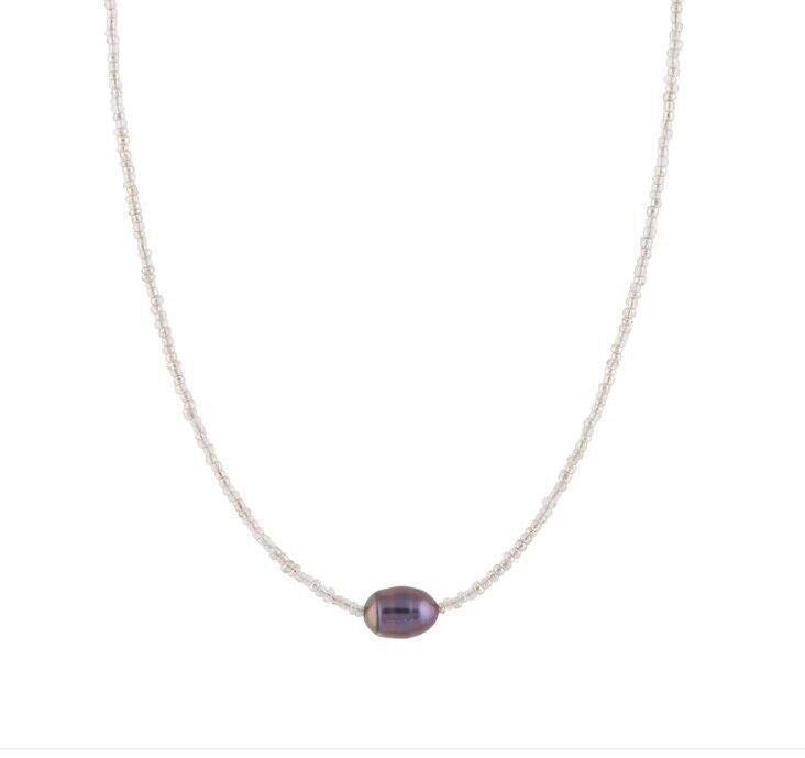 Collar de perlas naturales de arroz para mujer, estilo retro.