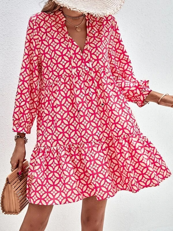 Vestido casual de manga larga con estampado para mujer