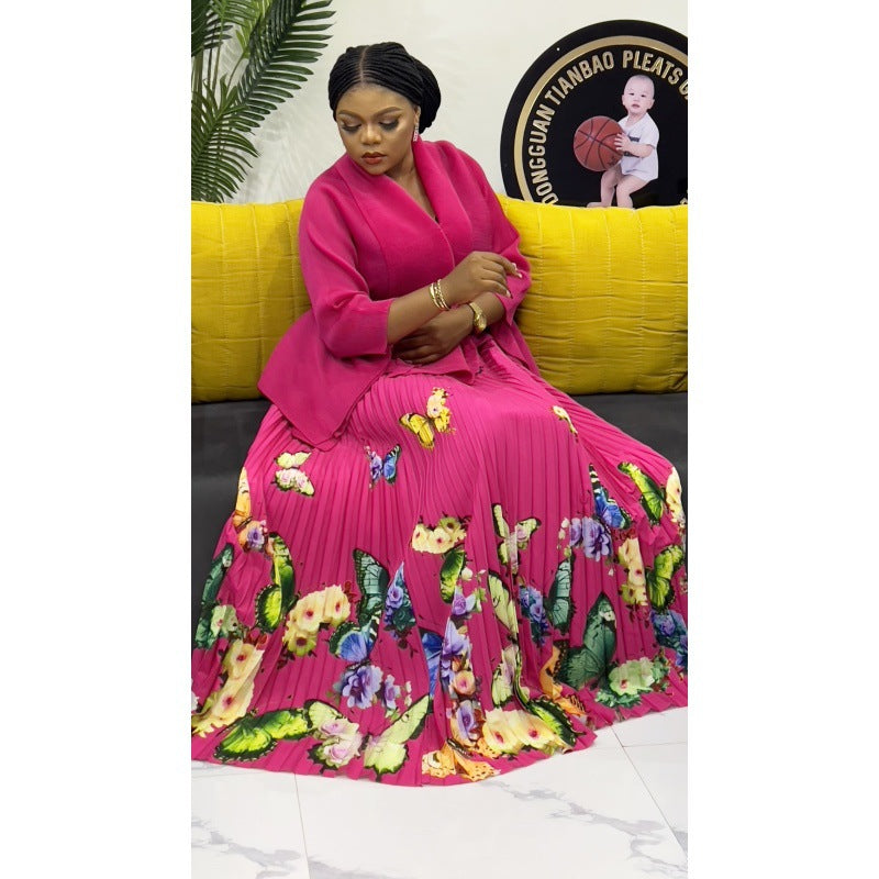 African Women Butterfly Print Irregular Plus Size Skirt Set