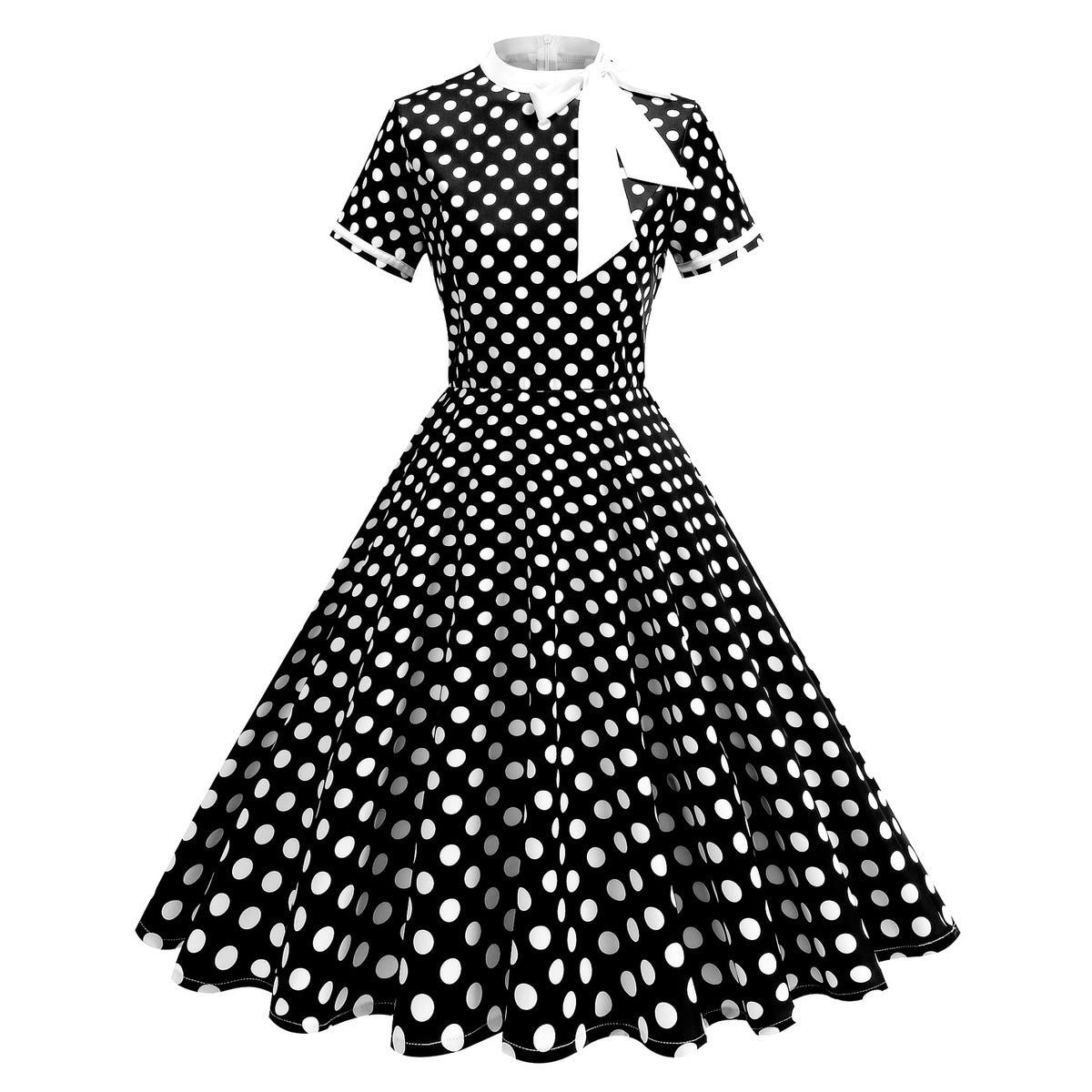 Women Fashion Elegant Color Contrast Wave Dot Dress