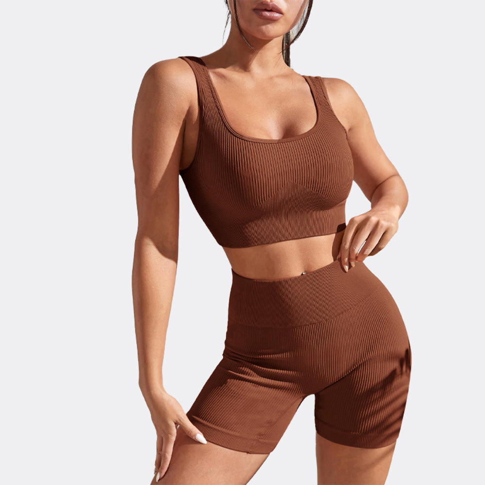 Ensemble débardeur de yoga sans coutures et short taille haute pour femme, couleurs unies
