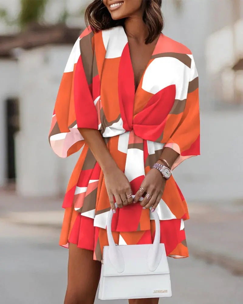 Vestido informal bohemio con cuello en V y mangas dolman para mujer