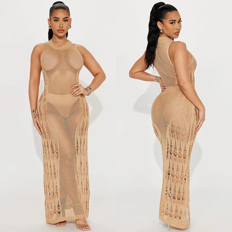 Vestido de punto sin mangas de color liso sexy a la moda para mujer