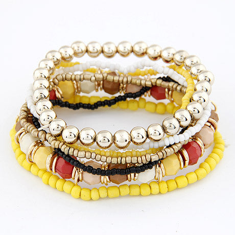 Conjunto de pulseras multicapa con cuentas multicolores bohemias
