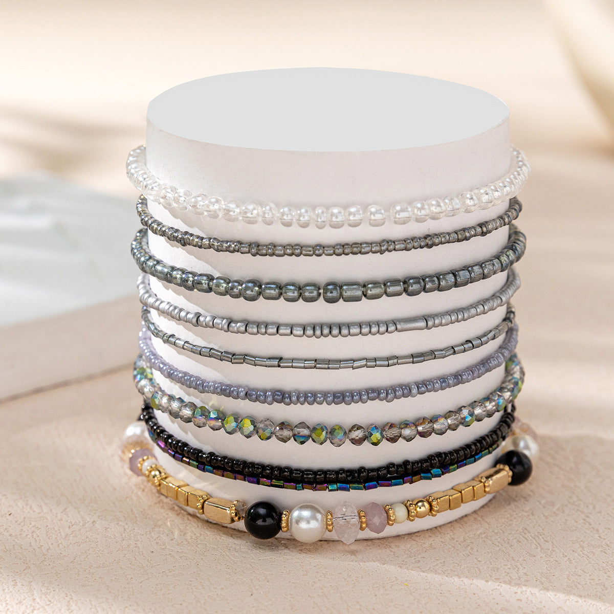 Conjunto de pulseras elásticas de cuentas de arroz multicolor bohemias