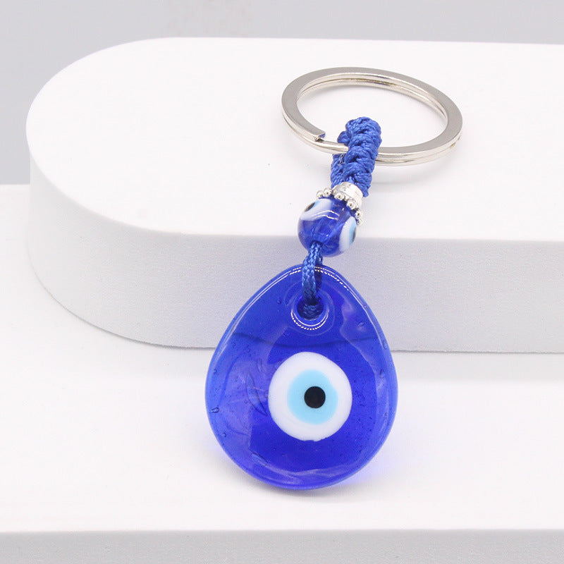 Women Simple Blue Glass Devil Eye Pendant Key Chain