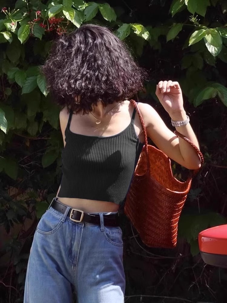 Women Fashion Simple Solid Color Knitted Camisole