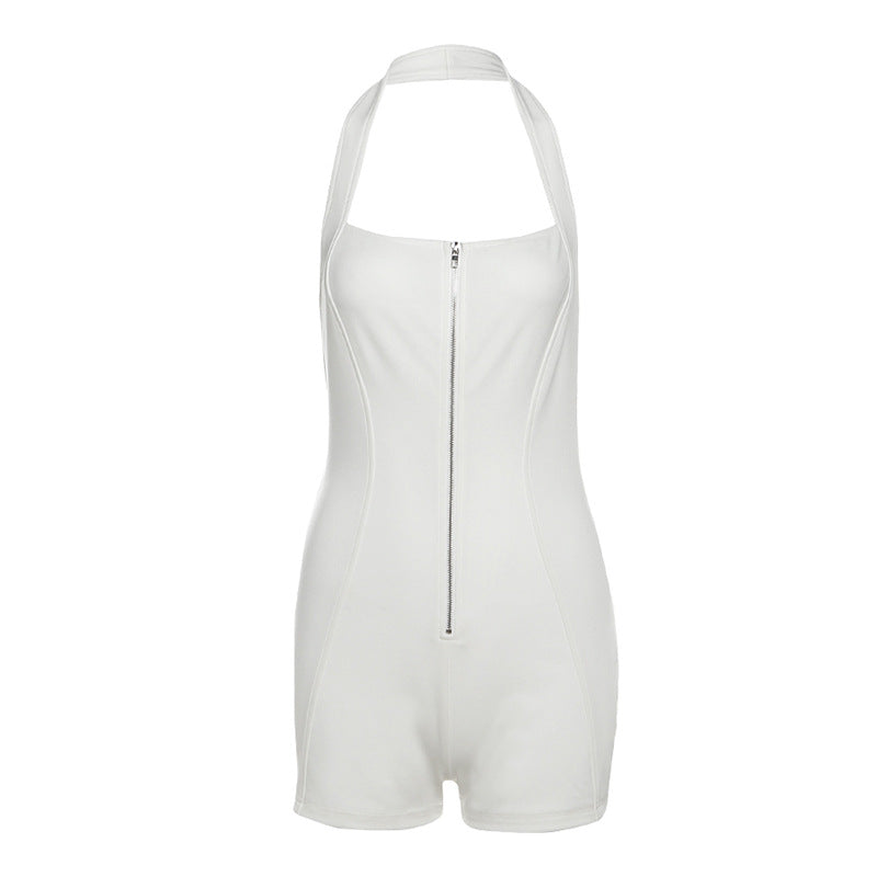 Women Fashion Sexy Solid Color Halter-Neck Rompers