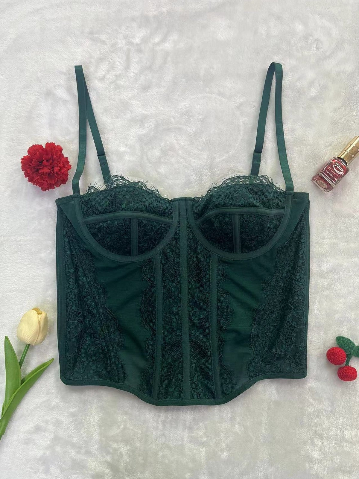 Women Fashion Sexy Solid Color Lace Corset Camisole
