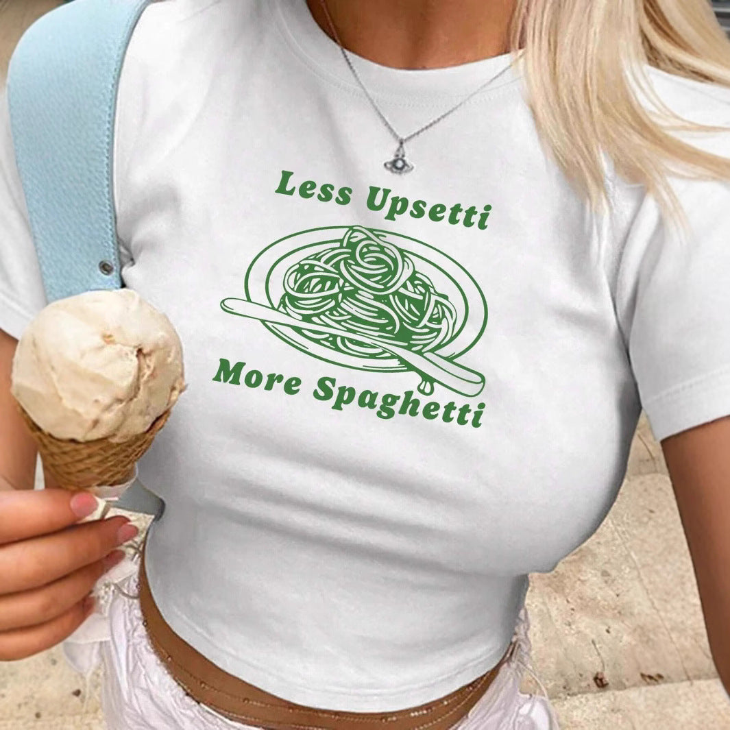 Women Fashion Casual Printed Short-Sleeve Slim-Fit Crop Top