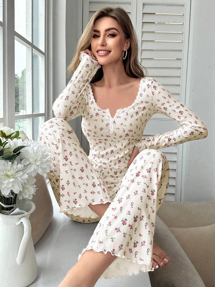 Ensemble de pyjama décontracté à imprimé floral pour femme