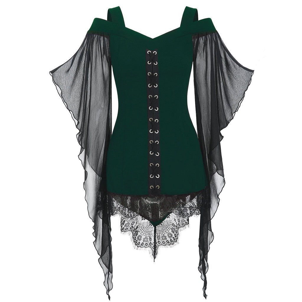 Robe gothique à manches trapèze en mousseline unie pour femme