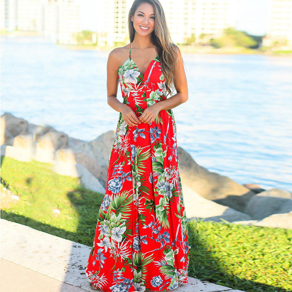 Vestido informal de algodón con cuello en V y estampado floral para mujer