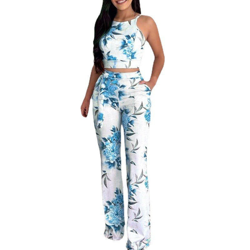 Conjunto de camiseta y pantalón con estampado floral de verano