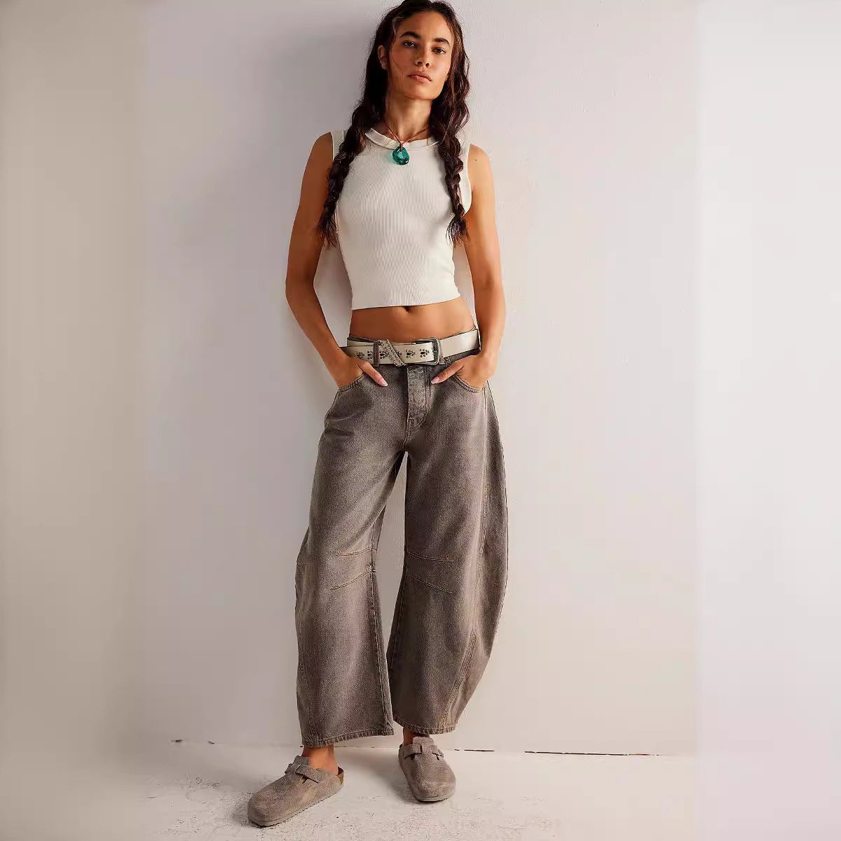 Pantalones vaqueros holgados informales de algodón y poliéster con estilo para mujer