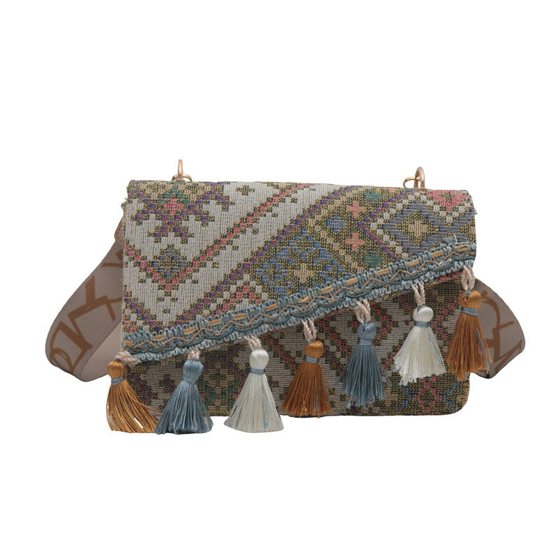 Bolso bandolera bohemio vintage con flecos y correa ancha