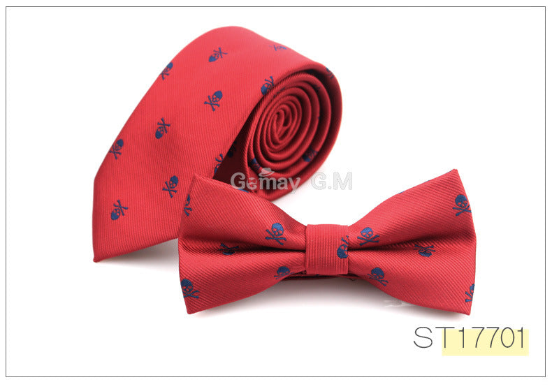 Ensemble d'accessoires de cravate ultra-étroite en polyester pour homme, motif tête de mort, pour Halloween