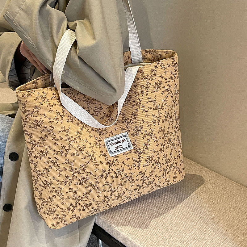 Bolso tote informal de pana con estampado floral para mujer