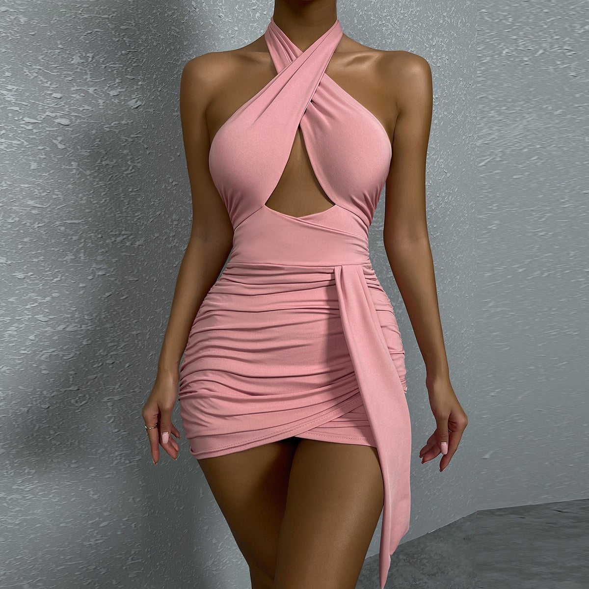 Women Fashion Sexy Crossover Halter Neck Dress