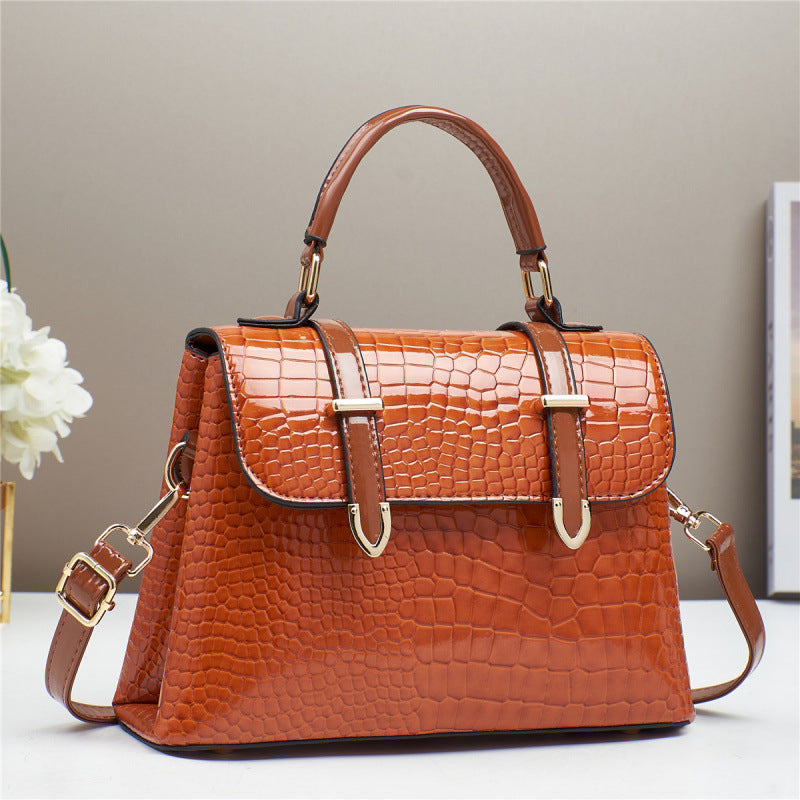 Sac à main en cuir brillant à motif crocodile pour femme