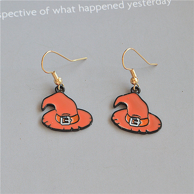 Pendientes de sombrero con forma de calavera, calabaza, gato y fantasma de Halloween para mujer