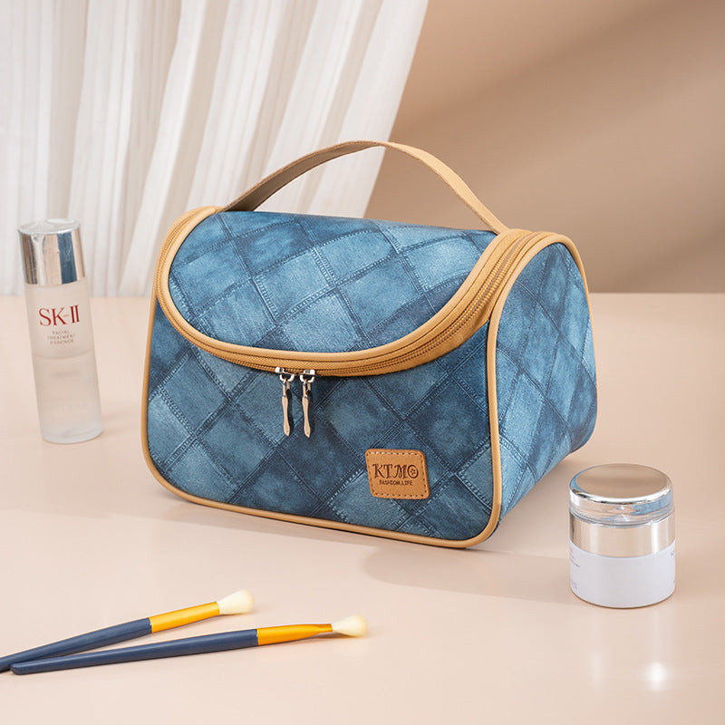Bolsa de maquillaje y cosméticos con estampado de mezclilla