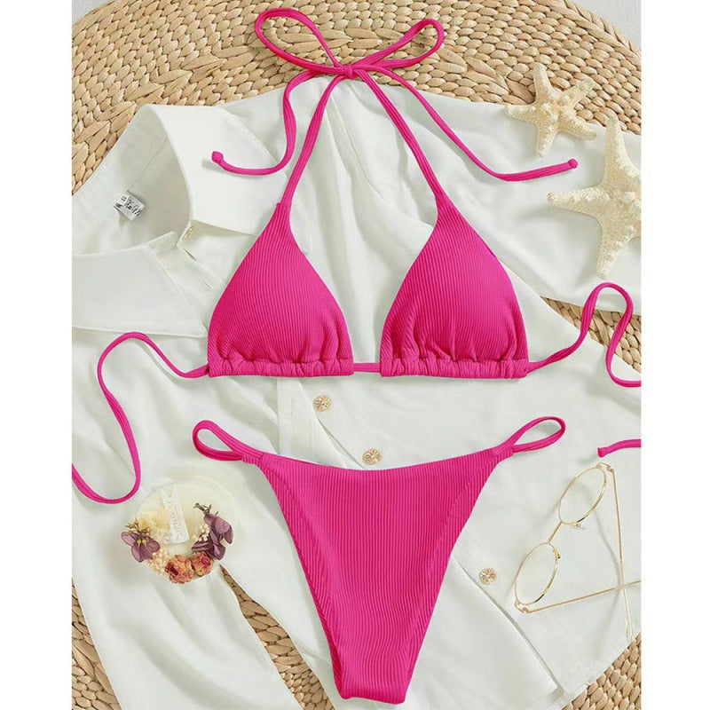 Maillot de bain bikini dos nu sexy et simple de couleur unie pour femmes