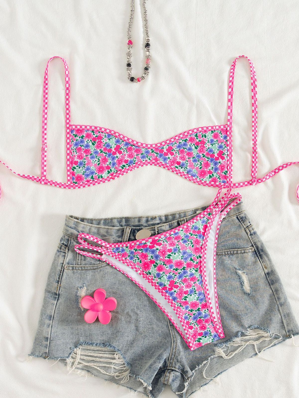 Women Fashion Sexy Printed Lace-Up Bikini Swimsuit
