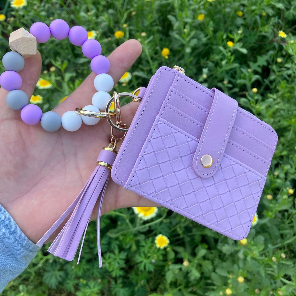 Women Fashion Silicone Bead Bracelet Keychain Wallet