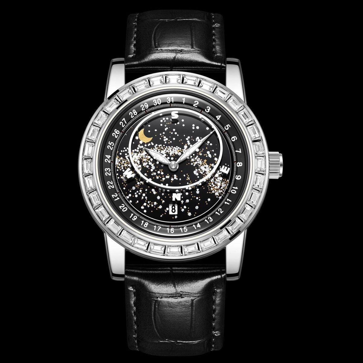 Men Casual Rotating Sky Star Rhinestone Waterproof Watch - Stylish and Durable