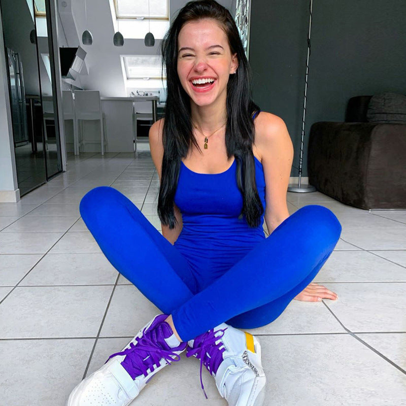 Combinaison de yoga à bretelles spaghetti pour femme avec taille élastique
