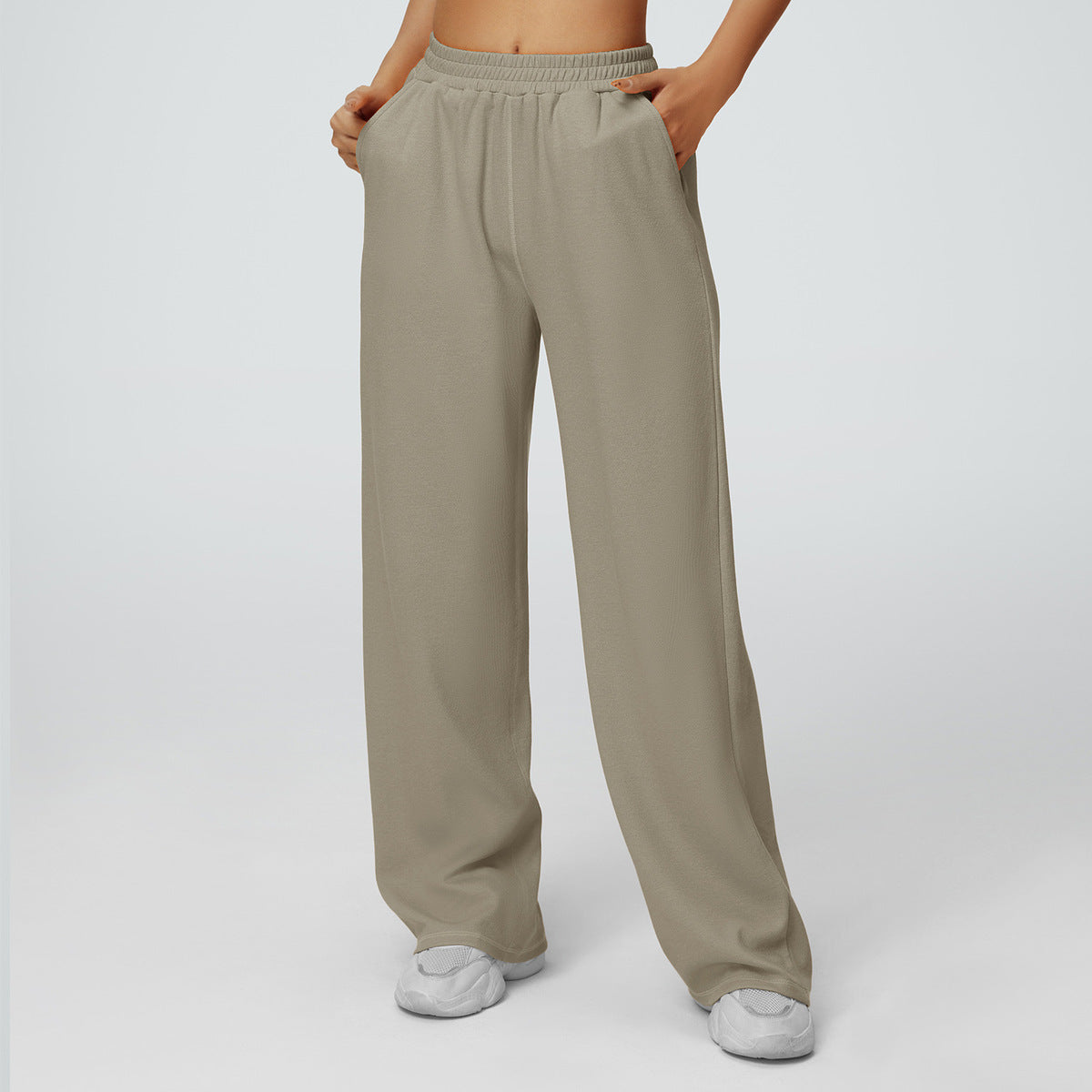 Pantalon de sport décontracté taille haute à jambes larges pour femme en coton