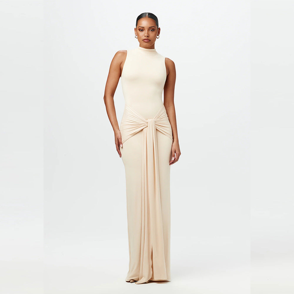 Women Fashion Sexy Solid Color Round Neck Dress