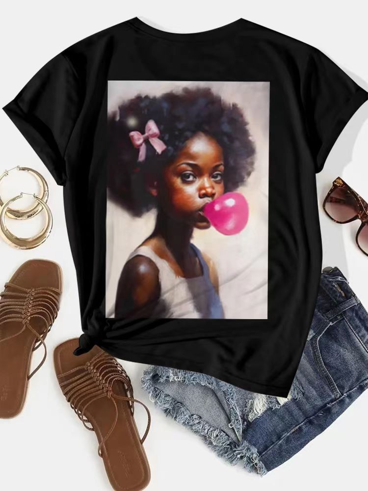Women Casual Printed Cotton Blend Round Neck T-Shirt