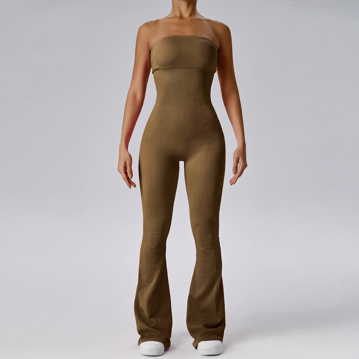 Mono de yoga con top de tubo de color liso a la moda para mujer