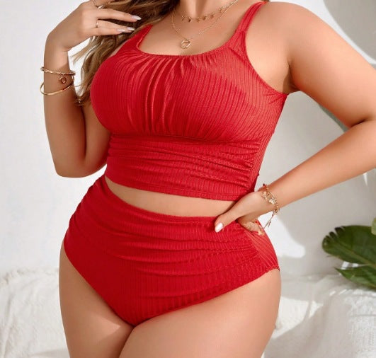Maillot de bain taille haute sexy à la mode pour femmes, couleur unie, grande taille