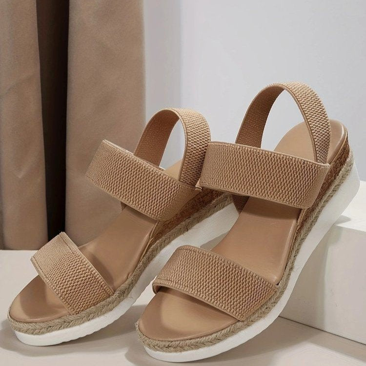 Sandales compensées décontractées en corde de chanvre de couleur unie pour femmes