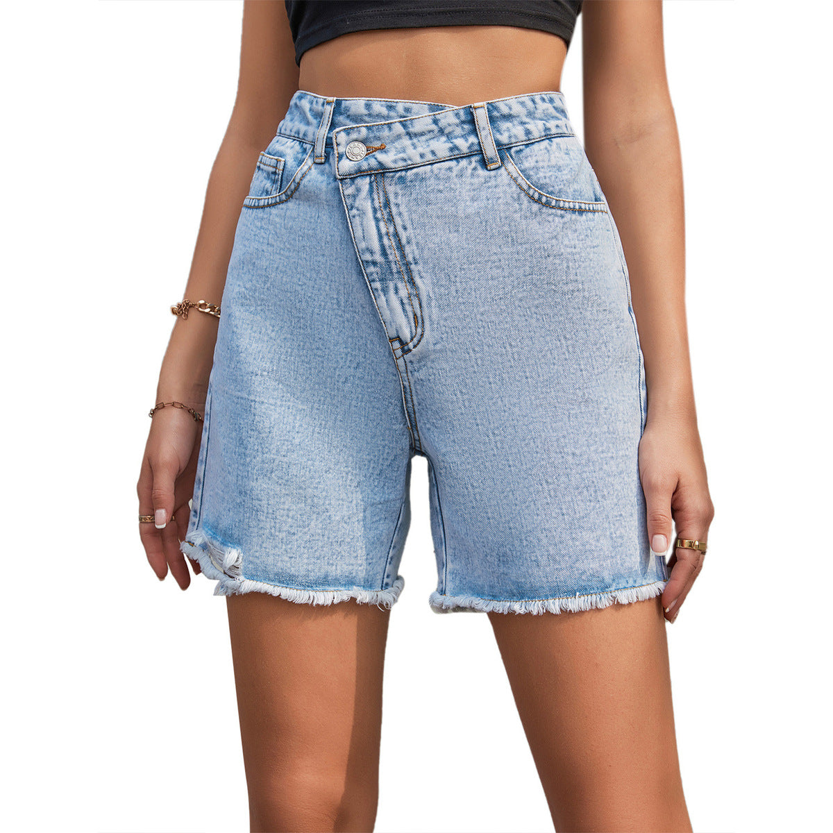 Short en jean ample taille haute pour femme